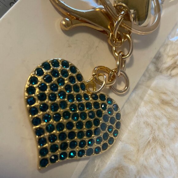 Mint Pave Turquoise Crystal Gold Key Chain - Picture 3 of 4